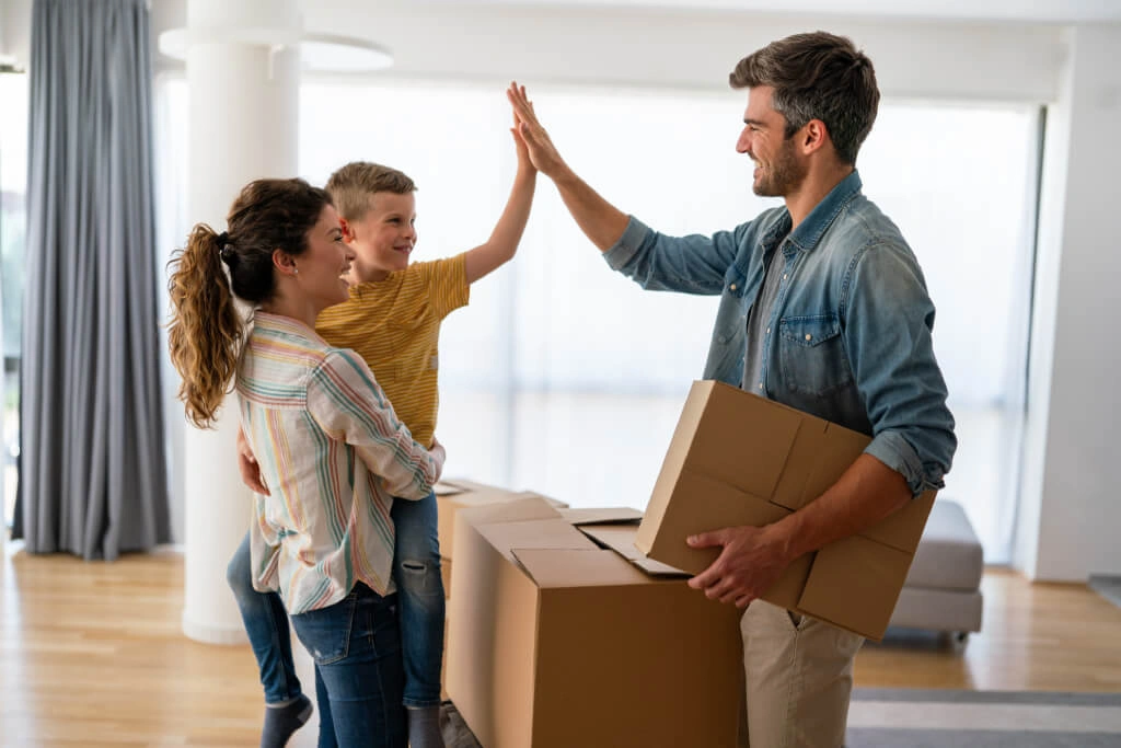 Family happy during the moving process
