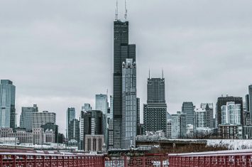 Skyline that greets you when moving to Chicago in the winter